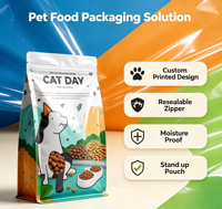 Sachet refermable brillant personnalisé OEM, imprimé, résistant à l'humidité, avec fermeture éclair, pour aliments pour chiens, aliments pour chats, friandises pour animaux, litière pour chats