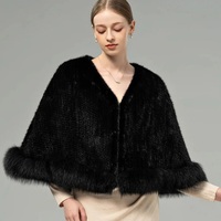 Eleganter Luxus Damen Wintermantel Handgestrickter Kaschmir Umweltfreundlicher Atmungsaktiver Leopardenmuster Nerzfell-Besatz Mittellanger Schal
