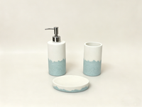 Ensemble d'accessoires de salle de bain en résine élégant et écologique, trois pièces, bicolore bleu clair et blanc, kit de bain, distributeur de savon liquide