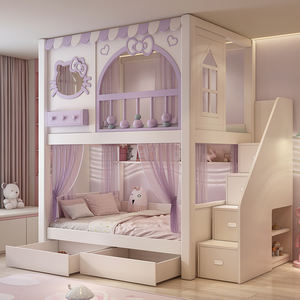Cama Infantil de Madera Resistente Estilo Princesa Hello Kitty de JINS, con Tobogán, Cajones de Almacenamiento, Cama Doble de Dibujos Animados para Niñas, Escuela, Hotel - Product Image 5