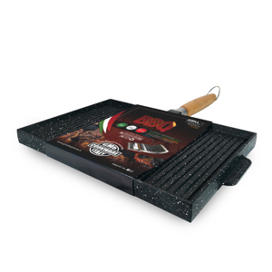 Griglia Rettangolare 35x25 Cm Antiaderente con Manico Pieghevole in Legno - Product Image 1