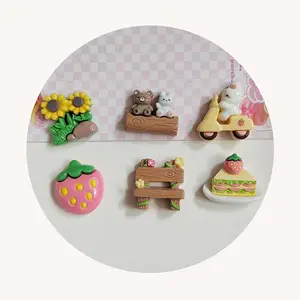 农场主题树脂平背凸圆形100件可爱熊兔向日葵草莓蛋糕围栏工艺手机套装饰