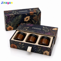 Boîte cadeau rigide en carton imprimée en couleur personnalisée pour trois bougies, avec tirette en coton tissé