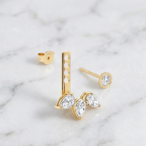 IGI Certified Vvs Three Pear Lab Grown Diamond Ear Jacket Women Custom 18K Gold CVD HTHP Made Created Diamond <b>Drop</b> Earring Men - Product Image 1