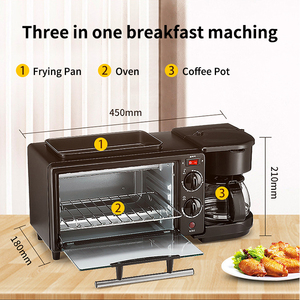 Appareil de petit-déjeuner électrique 3-en-1 : Plaque de cuisson, four grille-pain multifonction et cafetière, avec revêtement antiadhésif, en plastique, pour usage domestique - Product Image 2