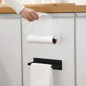 Cabinet Hanging Tissue Holder Black And White Easy Installation <b>Kitchen</b> Storage Rack For <b>Paper</b> Towel And Cling Film - Product Image 4
