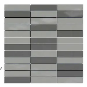 Strip Linier 300X300Mm Merek Vistar Kristal Persegi Mewah Kualitas Perak Berkilau Belakang Percikan Kristal Kaca Mosaik Ubin Dinding