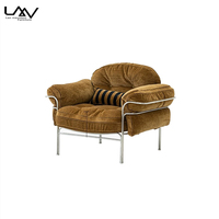 Canapé 3 places de style designer pour salon, style vintage, hôtel, villa, structure en métal, tissu marron de luxe