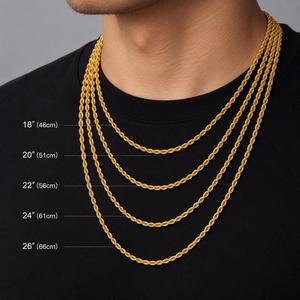 Wholesale 2.5mm-6mm Twisted 18K Gold Plated Stainless Steel Link Trendy Unisex <b>Rope</b> <b>Chain</b> Necklace - Product Image 4