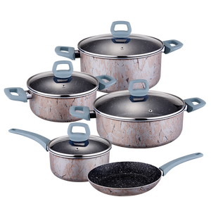 Ensemble de casseroles à revêtement de rouleau en marbre bon marché Batterie de cuisine antiadhésive Cuisinière à induction Ensemble de casseroles complètes - Product Image 1