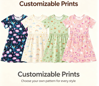 Robe d'été pour filles à manches courtes imprimée, motif floral, coupe trapèze, impressions personnalisées, fabricant et fournisseur OEM ODM en gros