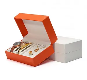 Упаковочная коробка для ювелирных изделий из искусственной кожи с логотипом на заказ, коробка для ювелирных изделий и часов из искусственной кожи