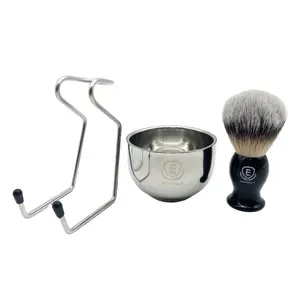 Juego de afeitado 4 en 1 para hombre, con cepillo de afeitar de acero inoxidable y tazón, tazón de jabón, Kit de afeitado de taza