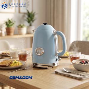 Light Blue Retro <b>Electric</b> <b>Kettle</b> 1.7L Stainless Steel <b>Water</b> <b>Kettle</b> LED Indicator Cord Storage Household Kitchen - Product Image 1