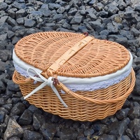 Panier de pique-nique en osier 13 "pour enfants Doublure amovible Poignées pliables Panier cadeau en saule Matériau écologique Utilisation polyvalente