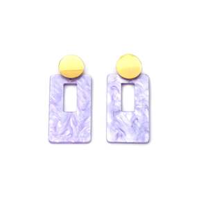 Pendientes de moda con forma rectangular de mármol morado y tachuelas chapadas en oro para mujer, joyería llamativa - Product Image 1