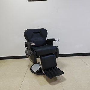Chaise de barbier hydraulique noire en similicuir avec dossier et accoudoirs réglables, base ronde, mobilier de salon - Product Image 4
