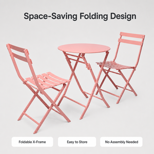 Wholesale Folding Metal Table and Chairs <strong>Set</strong> 3 Piece Outdoor <strong>Bistro</strong> Furniture for Cafe Balcony Garden Patio Courtyard - Product Image 4