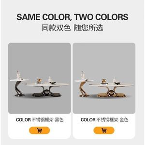Juego de Mesa de Centro Ovalada de Estilo Italiano, Muebles Modernos Minimalistas para Sala de Estar, Base de Acero Inoxidable, Diseño de Lujo - Product Image 4