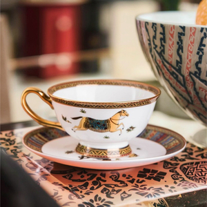 Ensemble de tasses à thé et à café en porcelaine fine de luxe classique européenne bleu/rouge avec motif cheval, capacité 250 ml, qualité alimentaire, vente en gros - Product Image 3