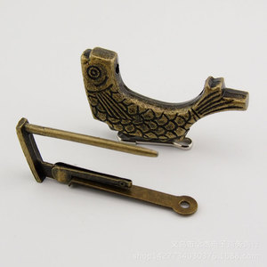 Fish Shaped Mini Antique Lock 60mm Brass Horizontal Padlock For Jewelry <b>Box</b> - Product Image 5