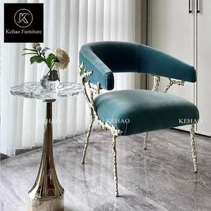 Chaises de salle à manger de style <span class=keywords><strong>scandinave</strong></span>, designers célèbres, chaises de salle à manger en velours <span class=keywords><strong>bleu</strong></span> avec accoudoirs - Product Image 2