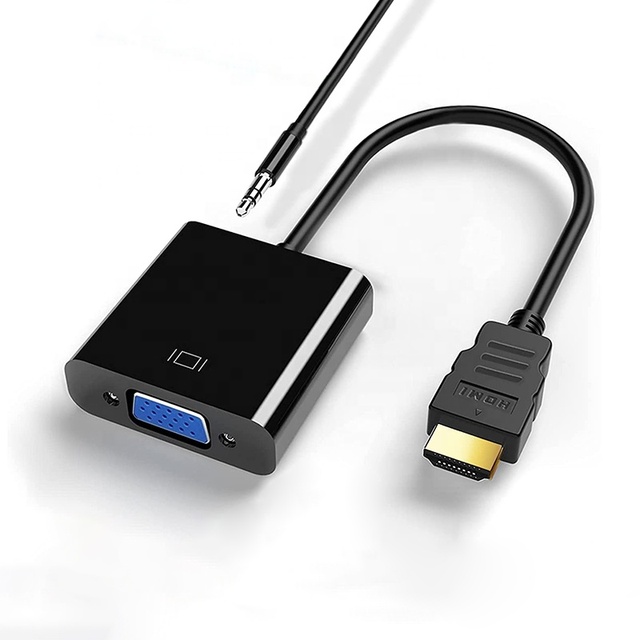 1080P HDMI Male to VGA Female Video Cable Cord Adapter Converter With 3.5MM Audio Jack Aux Cable Cord Black