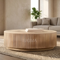 Table basse Sigma Luxury Furniture en bois massif durable, de forme ovale ou ronde, avec un design moderne pour le salon