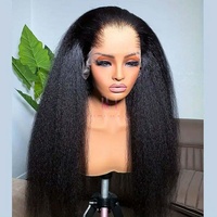 Perruque Lace Front Kinky Straight avec Baby Hair Transparent 13x6, Perruque Lace Front Kinky Curly Pré-Plucked, Perruque Yaki Brésilienne avec Closure Lace 360
