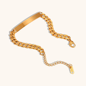 Bracelet à maillons cubains en acier inoxydable plaqué PVD or 18K pour femmes, barre d'identification <span class=keywords><strong>gravée</strong></span> sur mesure, étanche et non ternie, cadeau de bijouterie - Product Image 3