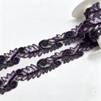 HC-T0014 Bordure florale à sequins et perles, dentelle à coudre faite main avec strass en cristal pour robe de mariée