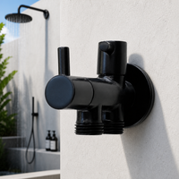 Katup Sudut Shower Kamar Mandi Elektrik Krom 2 Gagang Kuningan 1 Masuk 2 Keluar, Keran Dinding dengan Semprotan Hujan Desain Modern