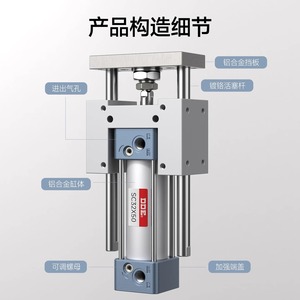 Guide de mouvement linéaire à trois axes et trois tiges SC, cylindre SC32/40/50/63/80, cadre de cylindre avec tige de guidage - Product Image 4