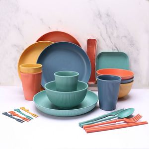 Ensemble de vaisselle 48 pièces pour la maison, comprenant des bols, des assiettes, des tasses, résistant au micro-ondes, couverts portables, ensemble cadeau pour étudiants - Product Image 4