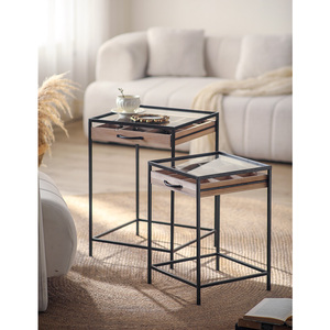 Tavolini Quadrati in Metallo e <span class=keywords><strong>Legno</strong></span>, Tavolino da Caffè di Lusso con Piano in Vetro - Product Image 3