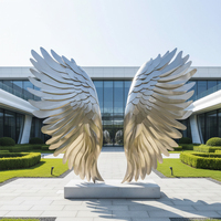 Sculpture d'ange abstraite en acier inoxydable poli miroir, grande décoration paysagère extérieure, objet d'art de collection