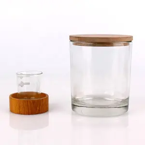 12盎司350毫升圆筒厚底透明玻璃烛罐，带木盖