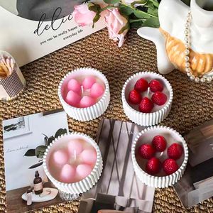 Strawberry Shape Scented Candle In Ribbed Gypsum <b>Cup</b> Home Desktop Ornament For Wedding Guest Gift - Product Image 6