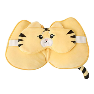 어린이 매력적인 귀여운 만화 자수 동물 호랑이 2 in 1 목 베개 눈 마스크 비행기 기차 수면 도매 여행 베개 - Product Image 1
