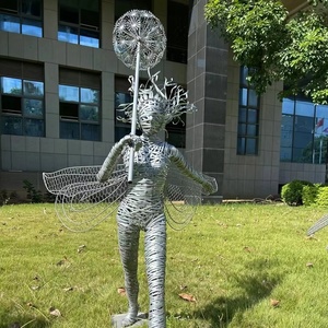 Escultura <span class=keywords><strong>de</strong></span> Diente <span class=keywords><strong>de</strong></span> León <span class=keywords><strong>de</strong></span> Acero Inoxidable con Recubrimiento <span class=keywords><strong>de</strong></span> Polvo Plateado, Pintada Moderna en 3D, Personalizada, <span class=keywords><strong>de</strong></span> Tamaño Real, Arte en Alambre para Jardín Exterior - Product Image 1