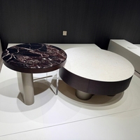 Table basse gigogne Amber Warmth, ensemble de 2 tables rondes en bois d'ingénierie, table centrale moderne pour espace de vie
