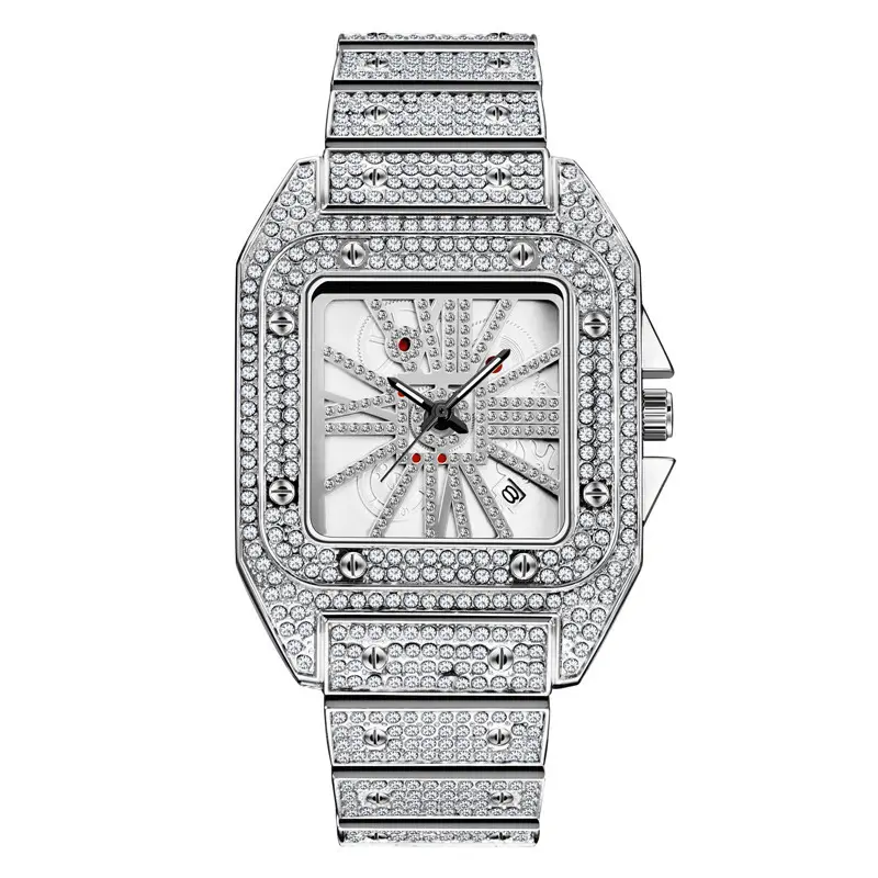 Relógio de pulso masculino, atacado hip hop micro pave relógio diamante brilhante cristal de diamante relógios quart homens