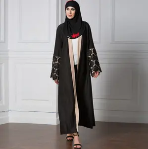 最新新设计刺绣开衫伊斯兰服装前开和服阿拉伯风格迪拜穆斯林阿巴亚女性