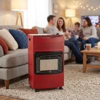 Chauffage mobile infrarouge à gaz en céramique noire sur roulettes avec grille anti-brûlure pour la maison, le salon, le magasin, le bureau