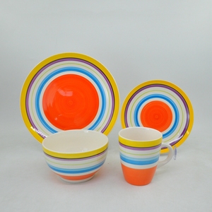 12 buah 16 buah Set piring lukisan tangan buatan tangan bergaris bulat tembikar peralatan makan peralatan makan peralatan makan - Product Image 4