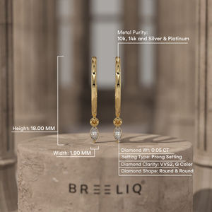 14K Solid Gold Open Hoop Diamond <b>Drop</b> Earrings Minimal Prong Set Round Lab Diamond Elegant Fine Jewelry for Women - Product Image 2