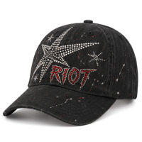 Gorra de Béisbol Vintage Lavada de Alta Calidad con Estrella de Diamantes de Imitación, Gorra Suave Estilo Papá, Venta al por Mayor de Sombreros Transfronterizos
