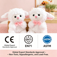 Peluche Mouton Mignon de 8 Pouces, Doux et Bouclé, avec Nœud Rose, Cadeau d'Anniversaire, Décoration de Chambre d'Enfant