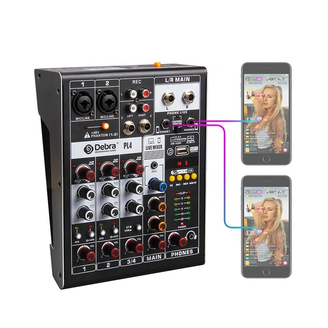 Debra Audio PL4 Wireless Dual-Stream Smartphone Live Sound Card Mixer DJ Console Professional Audio Interface
