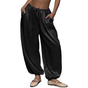 Pantalon Harem en Satin Personnalisé pour Femme, Taille Élastique avec Cordon de Serrage, Coupe Ample Décontractée, Idéal pour l'Entraînement, avec Poches - Product Image 1